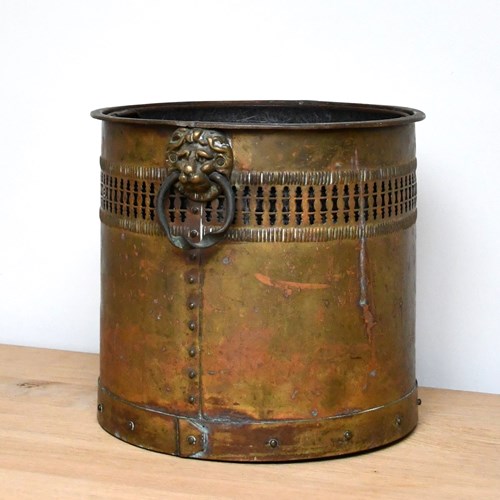 Victorian Brass Coal Bucket Planter