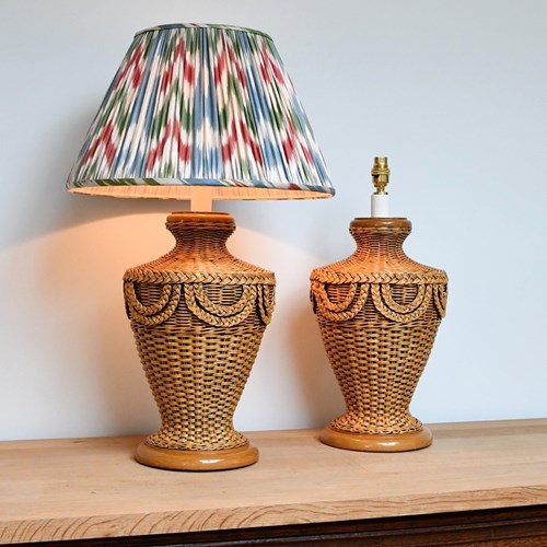 A Pair Of Vintage Rattan - Table Lamps